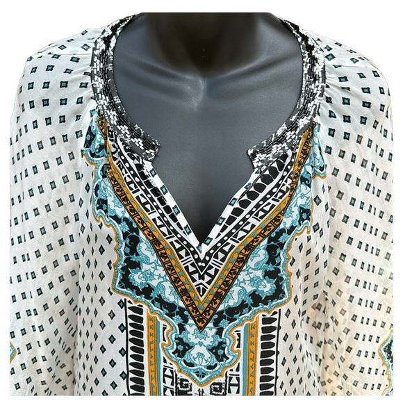 HALE BOB tunic in white, black, blue, & mustard, Small, EUC - Picture 2 of 12